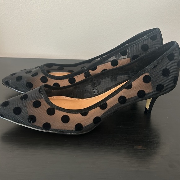 J. Crew Factory Esme mesh polka dot kitten heels shoes BC189 Black - Picture 2 of 12